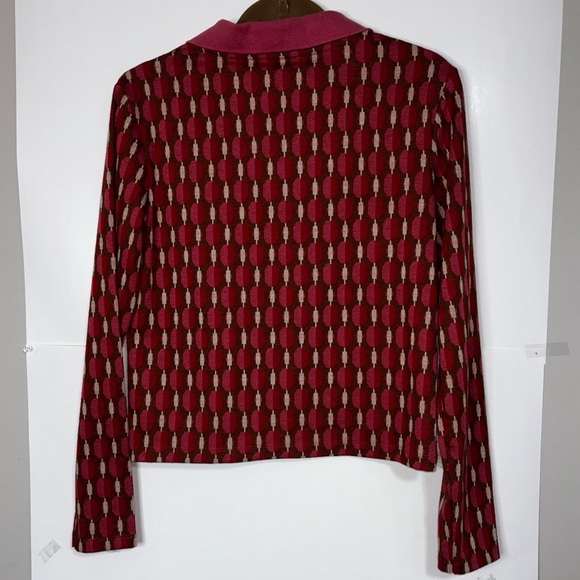 Zara Polo Sweater Women’s Large Red Pink Brown Geometric Long Sleeve Cropped - Picture 8 of 8